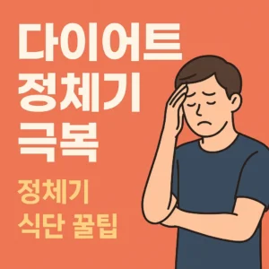다이어트 정체기 극복, 정체기 식단 꿀팁이라는 문구와 고민하는 남성 일러스트가 있는 블로그 썸네일 이미지