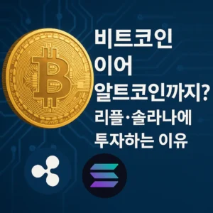 비트코인과 알트코인(리플, 솔라나)에 대한 기업 투자 주제를 표현한 썸네일