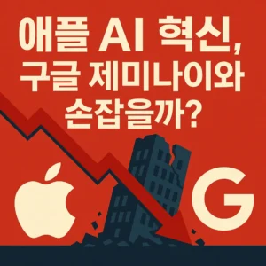 애플 로고와 구글 로고가 함께 배치된 그래픽, '애플 AI 혁신, 구글 제미나이와 손잡을까?'라는 문구가 포함된 블로그 썸네일 이미지