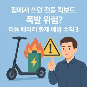 전동 킥보드 배터리 폭발 위험과 화재 예방 수칙을 알리는 경고 인포그래픽