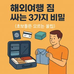 해외여행 짐 싸는 3가지 비밀 (초보들은 모르는 꿀팁)” 문구가 명확히 적힌 오렌지 톤 인포그래픽 썸네일