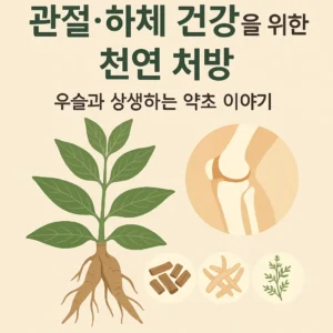 천연 약초 우슬과 무릎 관절 건강을 주제로 한 일러스트 썸네일 이미지