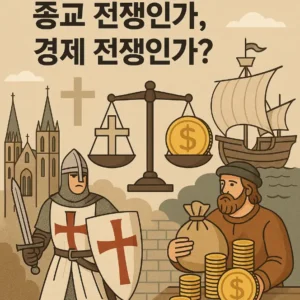 십자군 전쟁의 진짜 이유를 종교와 경제적 관점에서 상징적으로 표현한 일러스트