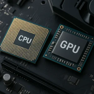 CPU와 GPU가 나란히 놓인 메인보드 근접 실사 이미지