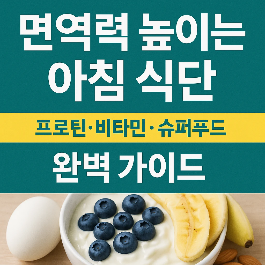 면역력 높이는 아침 식단 가이드 – 프로틴, 비타민, 슈퍼푸드 중심의 건강한 아침 식단을 소개하는 한국어 썸네일 이미지