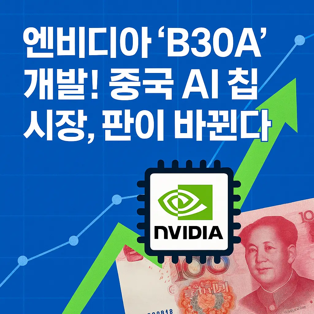 엔비디아 B30A 개발과 중국 AI 칩 시장 변화를 강조한 뉴스형 썸네일 이미지