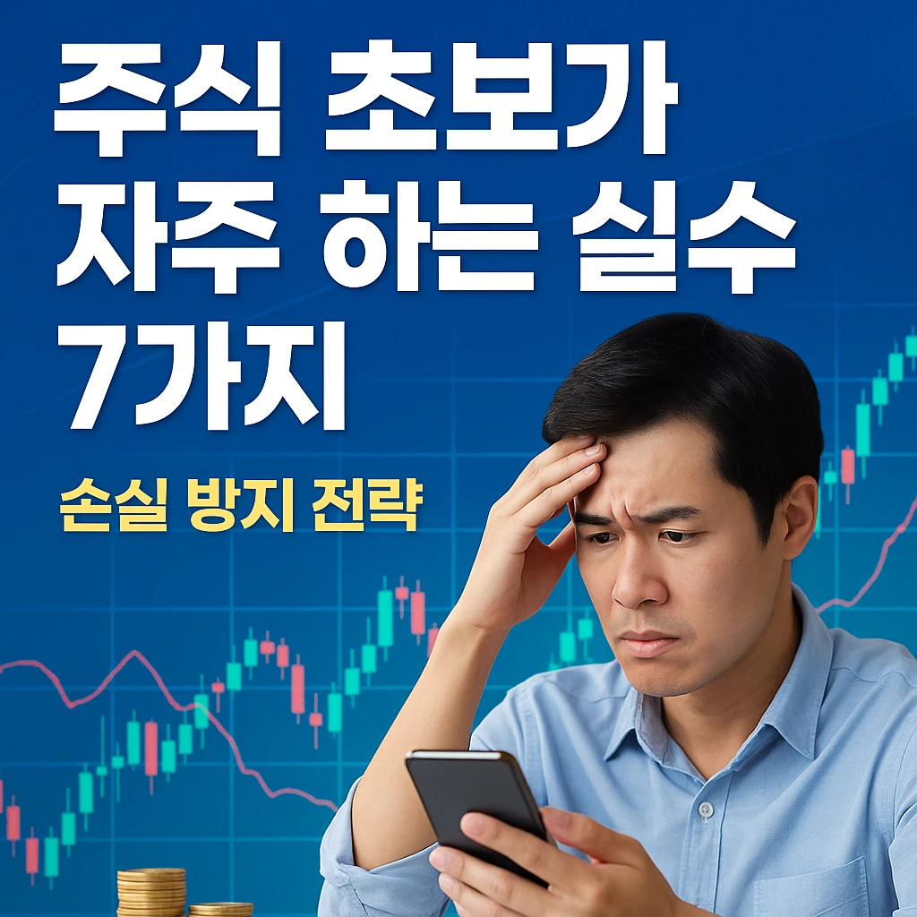 주식 초보자를 위한 손실 방지 전략 가이드 썸네일 – 차트와 그래프 배경에 주식 투자 관련 아이콘이 배치된 디지털 이미지