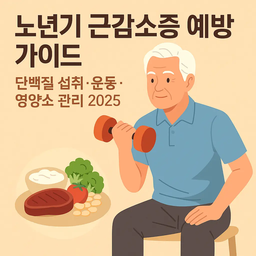 노년기 근감소증 예방을 위해 단백질 식단과 근력 운동을 실천하는 시니어