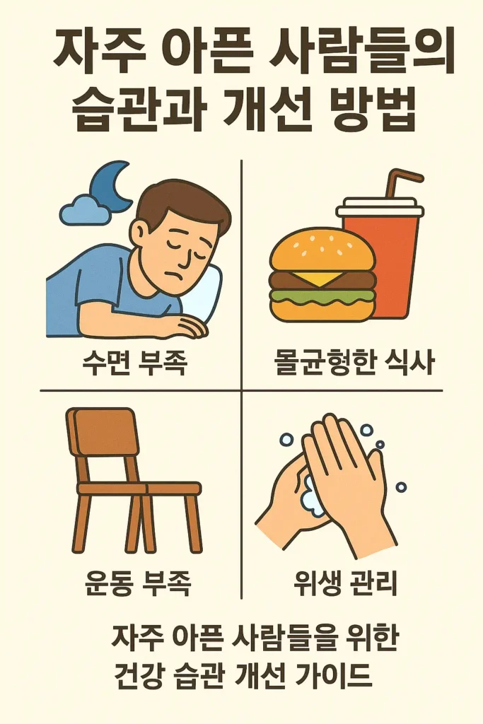 자주 아픈 사람들의 습관과 개선 방법 인포그래픽