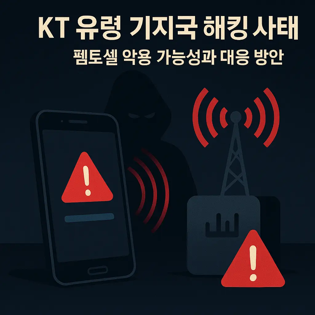 KT 유령 기지국 해킹 사태를 상징하는 펨토셀 악용 보안 위협 이미지