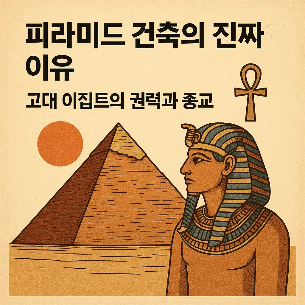고대 이집트 피라미드와 파라오, 태양신 상징이 결합된 역사적 일러스트