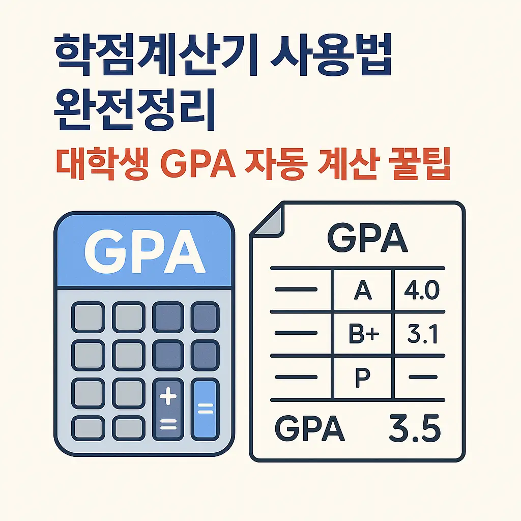 대학생 GPA 학점계산기 아이콘과 성적표 일러스트
