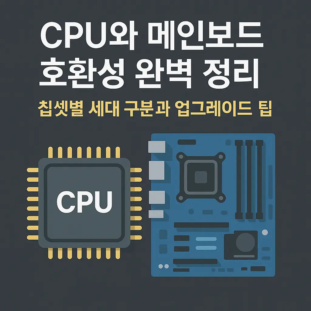 CPU와 메인보드 호환성 완벽 정리 썸네일 – 칩셋별 세대 구분과 업그레이드 팁을 시각적으로 표현한 이미지