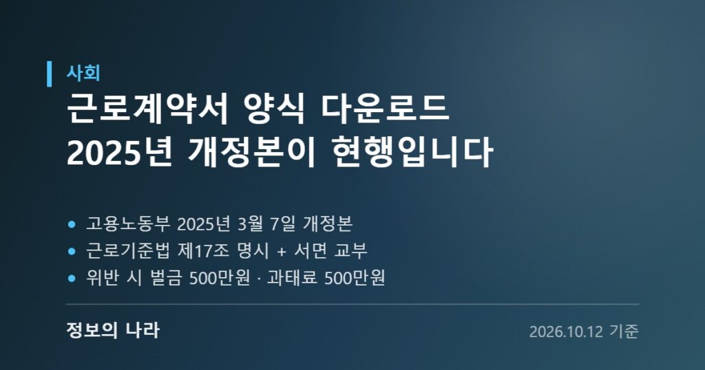고용노동부 2025년 개정 표준 근로계약서 양식 안내 이미지
